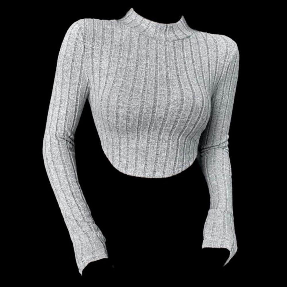 Gray Ribbed Crop Top - Picture 4 of 4